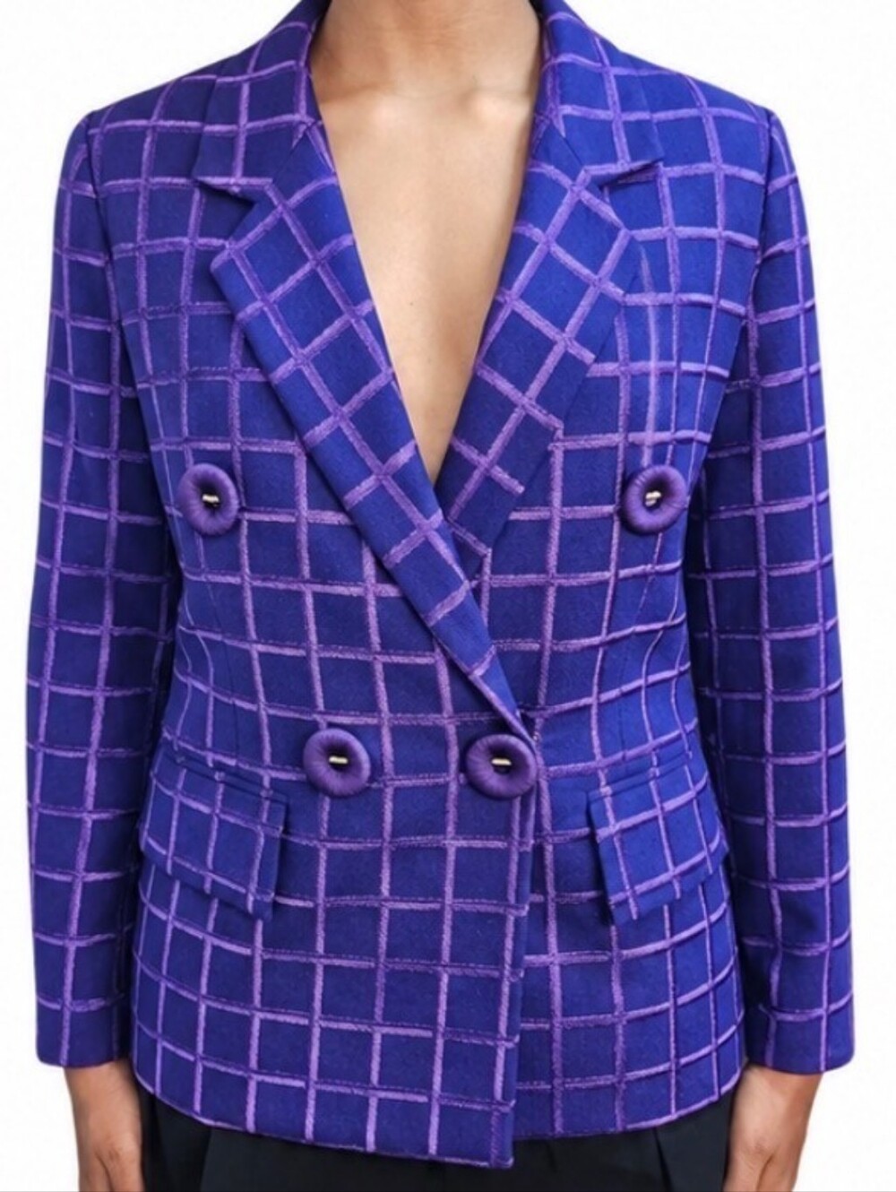 Vintage Christian Dior Boutique Blue/Purple Plaid Double-Breasted Blazer(Medium)